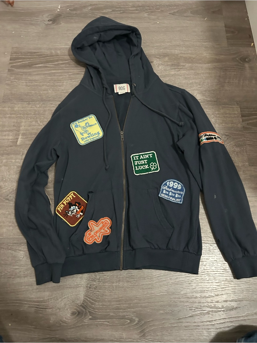 Urban Outfitters BDG Navy Hoodie with Embroidered Patches